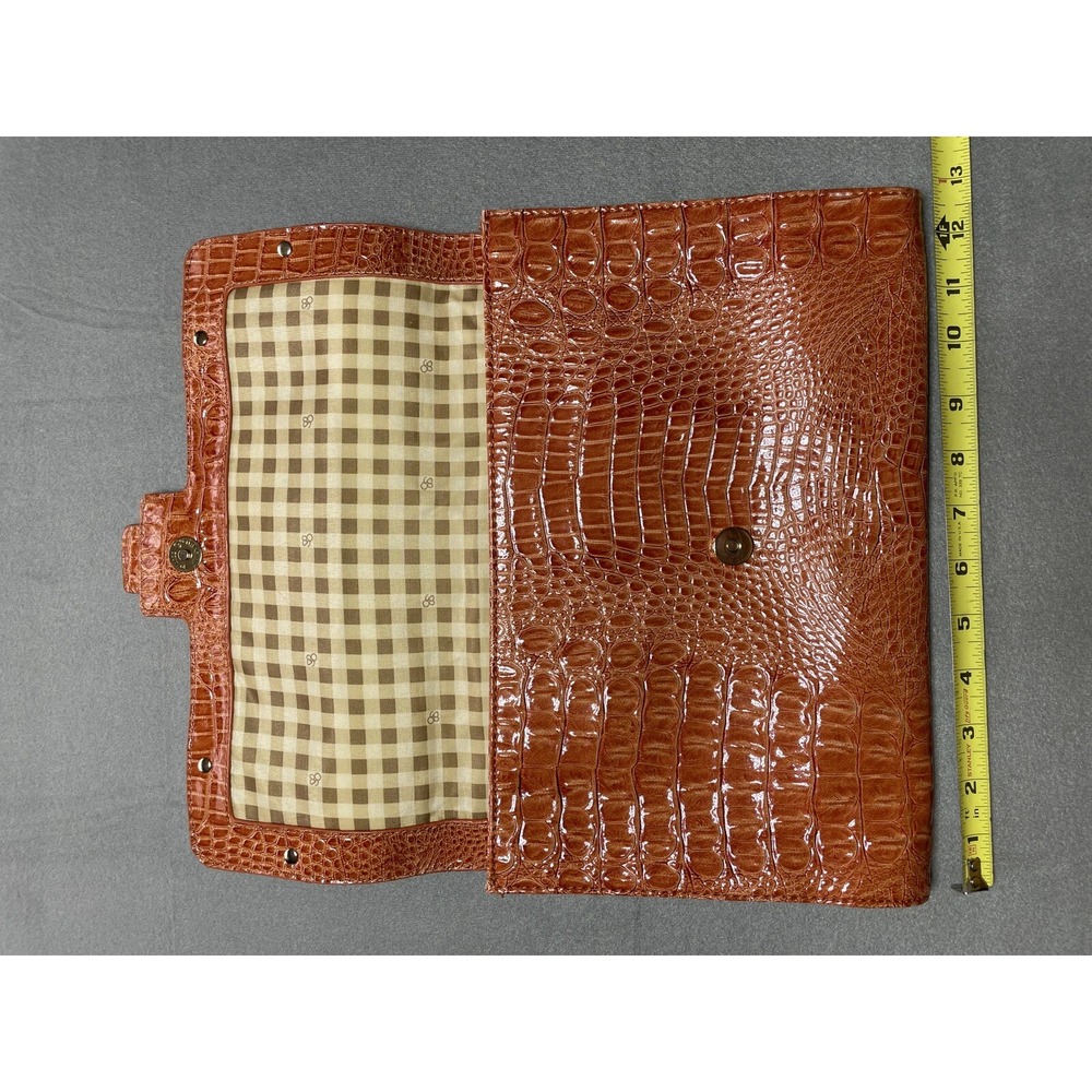 Vtg Crocodile Print Envelope Clutch Burnt Orange Large Purse Y2K Faux‎ Leather - Picture 6 of 16
